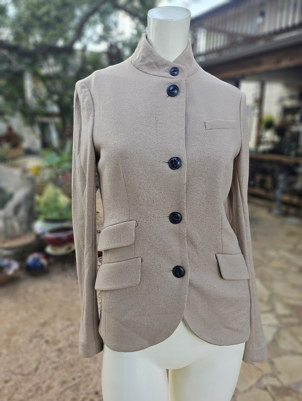Rag & Bone Slade Ponte Camel Rayon Soft Blazer Size 2 SJ2369 High Collar Riding